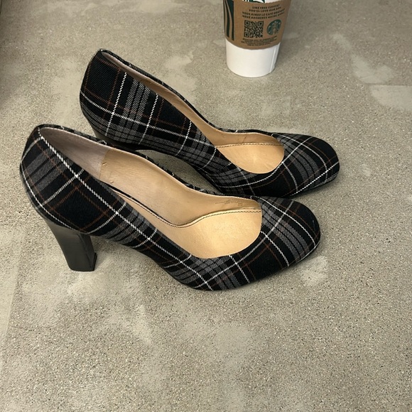 Black Plaid Mark Fisher Square Toe Pumps - Picture 2 of 3